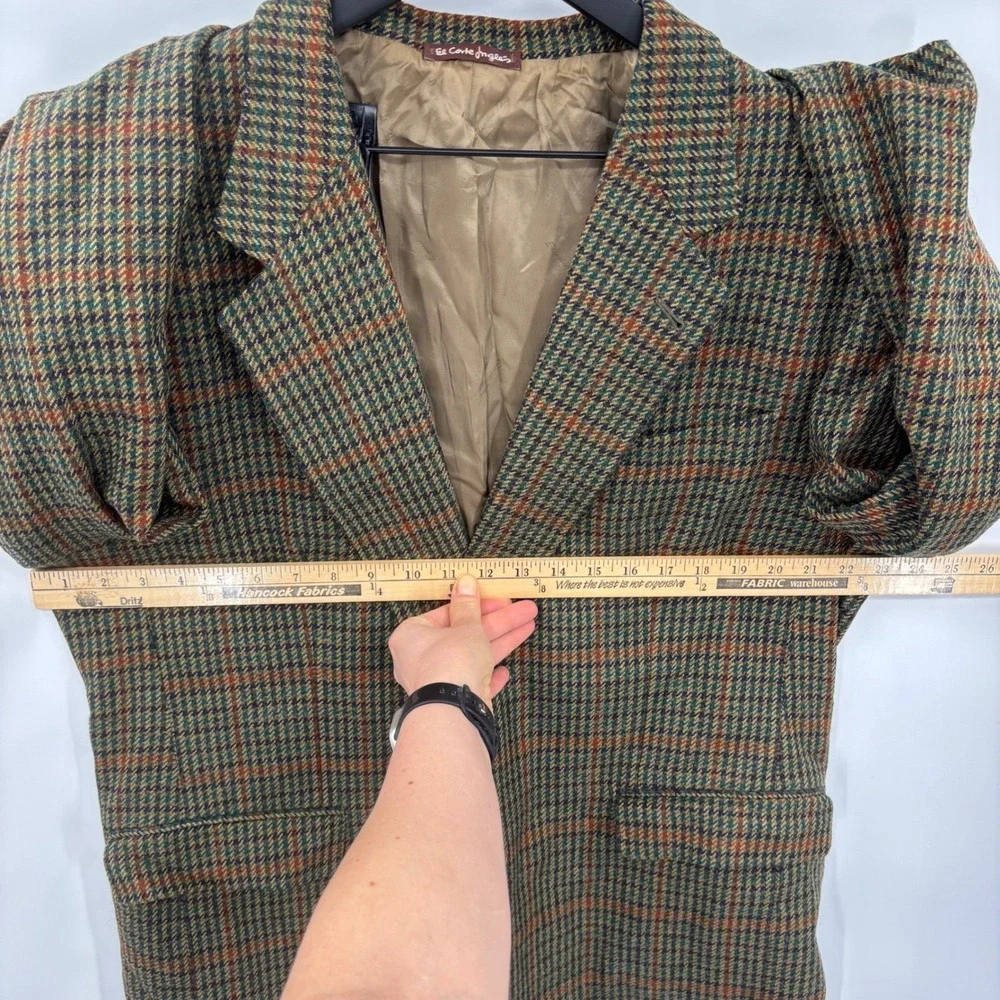Emilio Tucci Blazer Mens 60R Green Brown Wool Houndstooth Arthur Bell Sport Coat